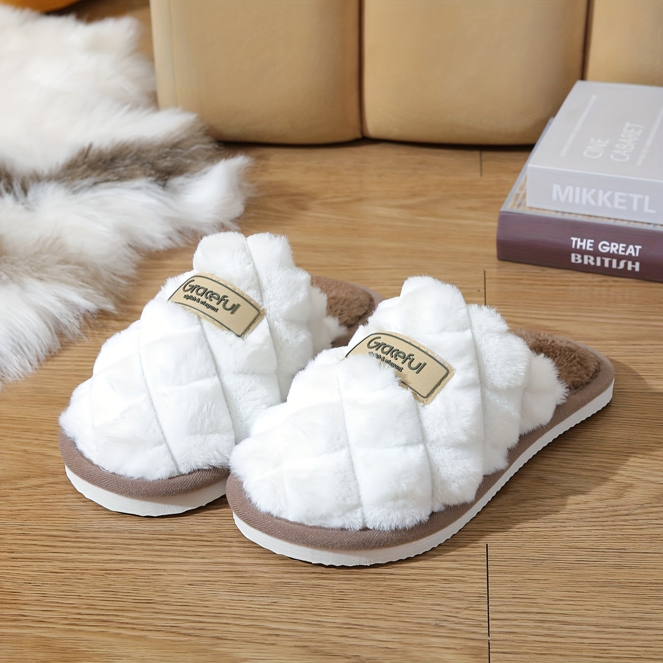 Women'S Winter Plush Slippers with Thick Lining, Couple'S Home Fuzzy Slip-On Shoes, Suitable for Both Men And Women., Women Shoes