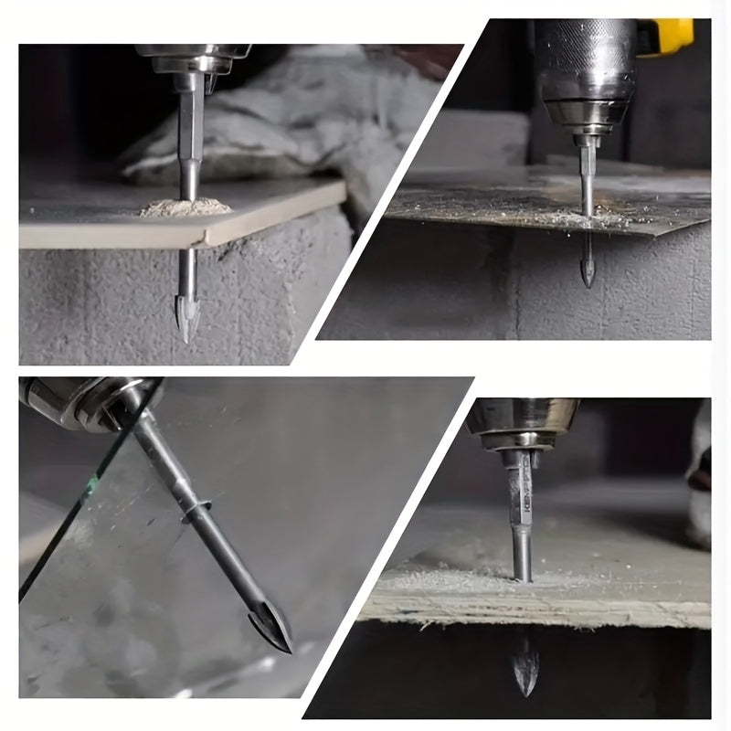 5pcs High-efficiency  Drilling Tool, Hexagonal Shank Cross Reaming Triangular Drill Bit, Glass Ceramic Woodworking Electric Tool, Hard Alloy Rust Proof Accessory, Cross Spear Head Drill Bit 3/4/5/6/8mm