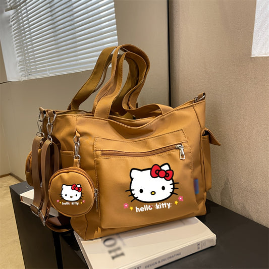 [Multi-Pocket Tote Bag] Sanrio Women's Shoulder Bag With KT Cat Print, Multi-Pocket Tote Bag
