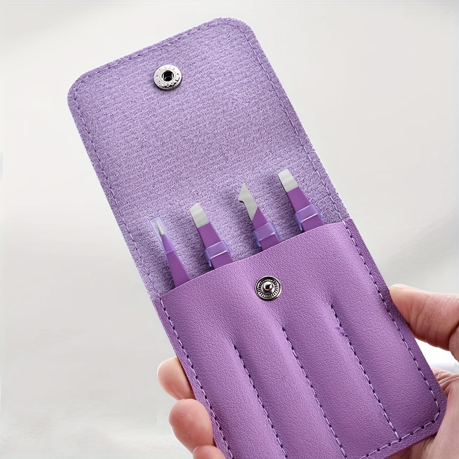 Purple 4pcs Set/Black 5pcss Set/Pink 5pcss Set/Stainless Steel Eyebrow Tweezers Purple Set/Makeup Tools for Eyelash Extension/Eyebrow Shaping/Beard Hair Removal/And False Eyelash Auxiliary Tools