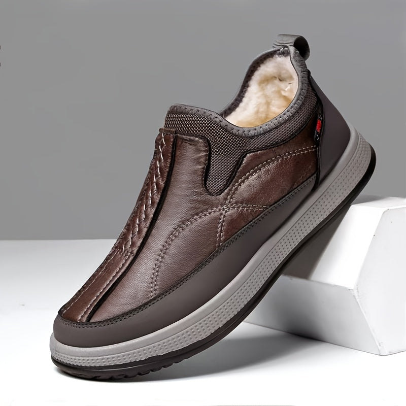 Men'S Winter Shoes - Slip-On Cold Weather Boots with Thick Cushioned PVC Sole, Warm Lining - Non-Slip Traction for Ice & Snow - Available in Black, Gray, Brown - Ideal for Travel, Home, and Everyday Use - Easy-Clean Shoes, Winter Boots, Home Footwear, Sle