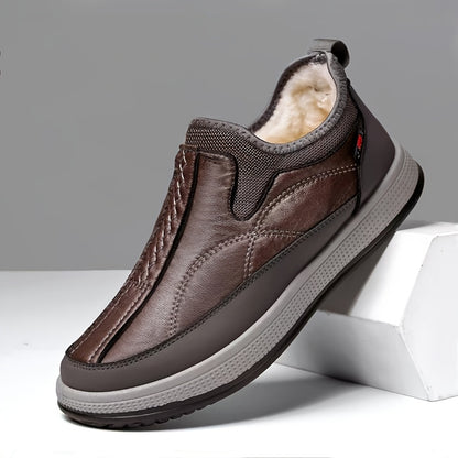 Men'S Winter Shoes - Slip-On Cold Weather Boots with Thick Cushioned PVC Sole, Warm Lining - Non-Slip Traction for Ice & Snow - Available in Black, Gray, Brown - Ideal for Travel, Home, and Everyday Use - Easy-Clean Shoes, Winter Boots, Home Footwear, Sle