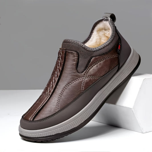 Men'S Winter Shoes - Slip-On Cold Weather Boots with Thick Cushioned PVC Sole, Warm Lining - Non-Slip Traction for Ice & Snow - Available in Black, Gray, Brown - Ideal for Travel, Home, and Everyday Use - Easy-Clean Shoes, Winter Boots, Home Footwear, Sle