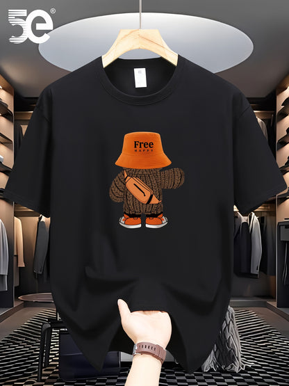 5E Brand Print T-Shirt Made of 100%, Heavyweight New Style, Pure Short-Sleeve Summer T-Shirt, Loose Fit, Round Neck, Men'S Short-Sleeve Trendy Shirt