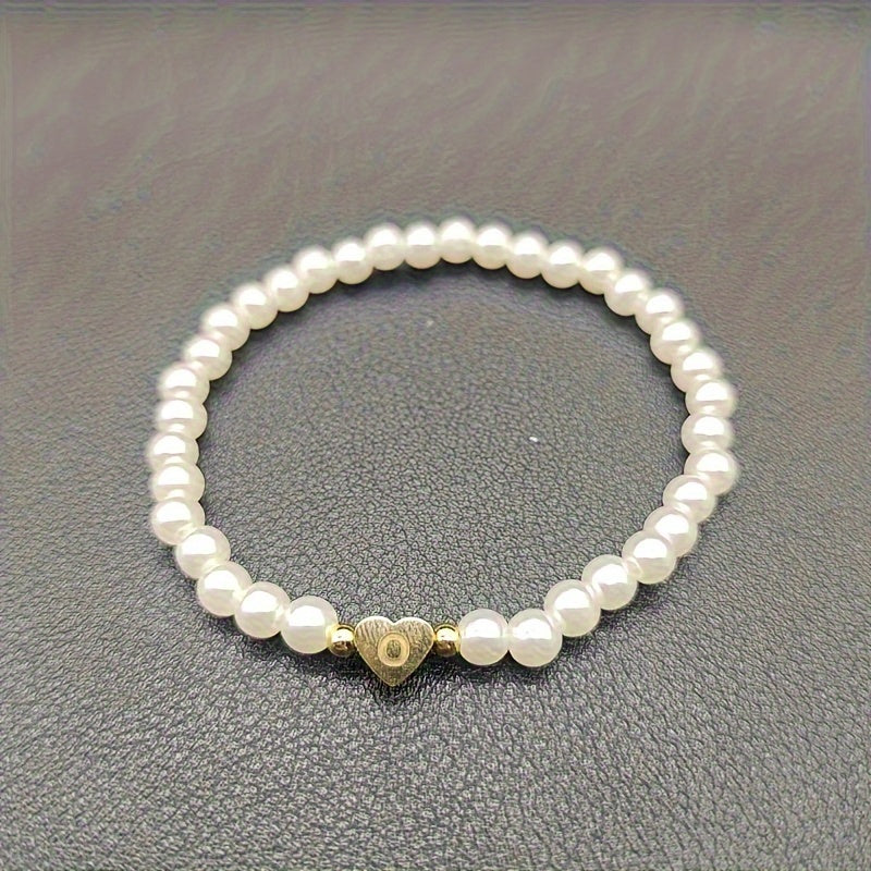 Hot Classic A-Z Heart Lnitial Letter Bracelet Women Temperament Lmitation Imitation Pearl Bead Bracelet for Women Jewelry Gift