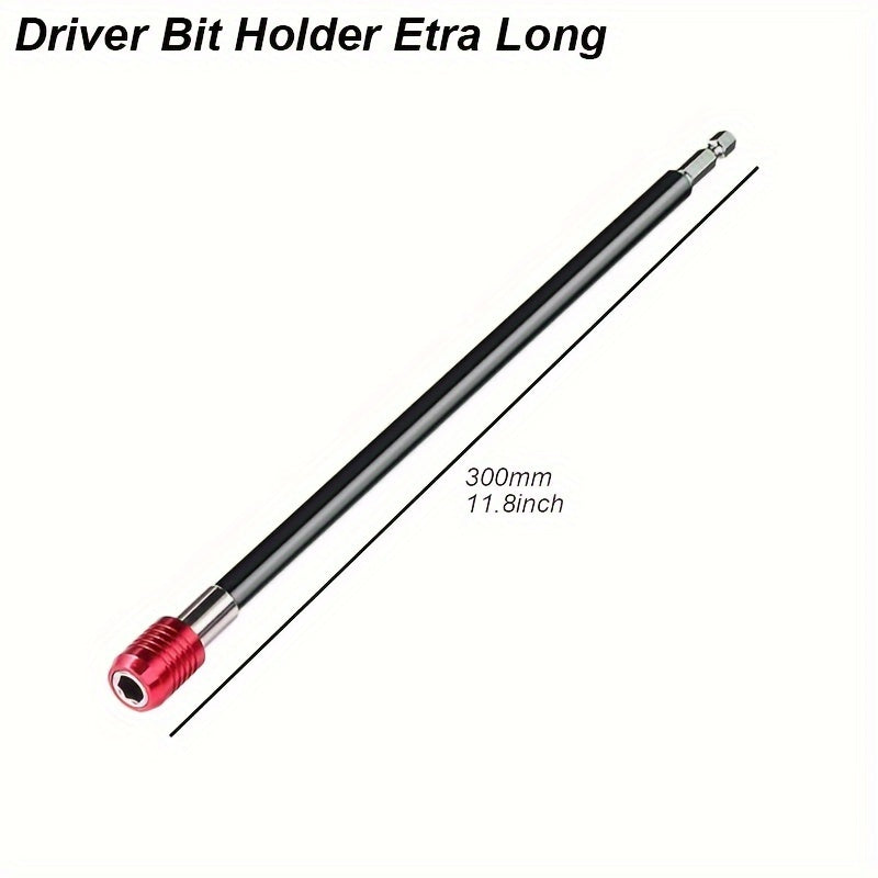 11.8" Durable Chrome Vanadium Steel Extra-Long Magnetic Hex Drill Bit Holder - Quick Release, 1/4" Shank Extension for Hard-to-Reach Areas