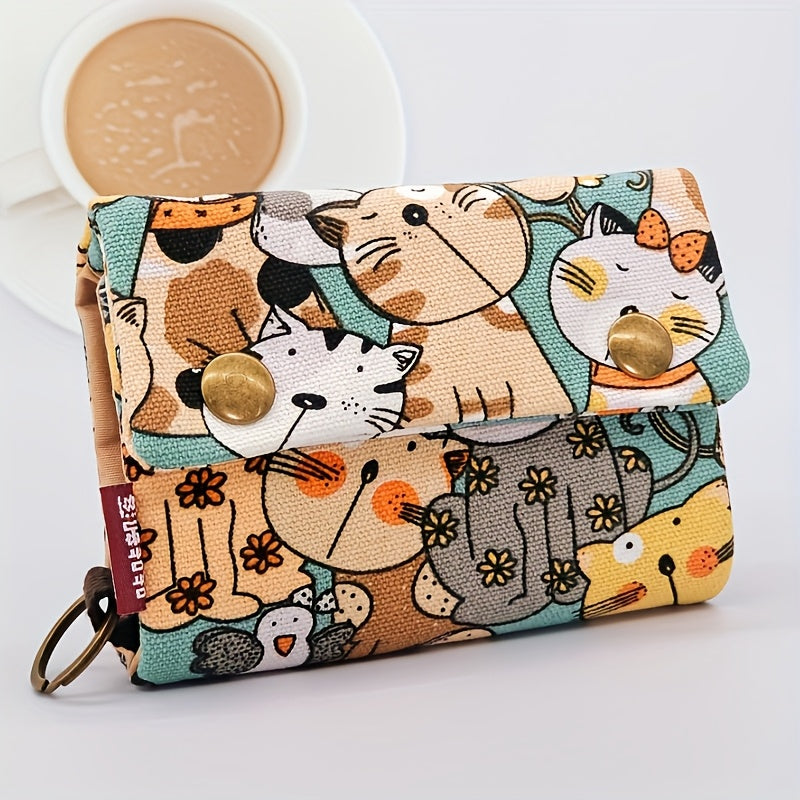 [Women's Handbag] Women's Handbag, Japanese-Style Cartoon Animal Print Clutch Wallet - Durable, Snap Closure, Vibrant Color Mix, Unisex Accessory for Casual Outings and Daily Use, Whimsical Design, Polyester Lining