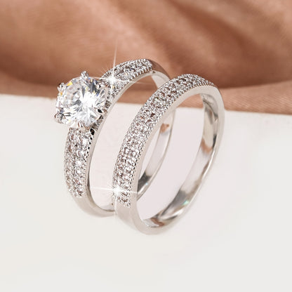 [2pcs Luxury Eternity Ring] 2pcs/Set Luxury 18K Gold Plated Zirconia Eternity Band Ring | Delicate Jewelry For Women Girls Party Wedding Engagement Decor Gift