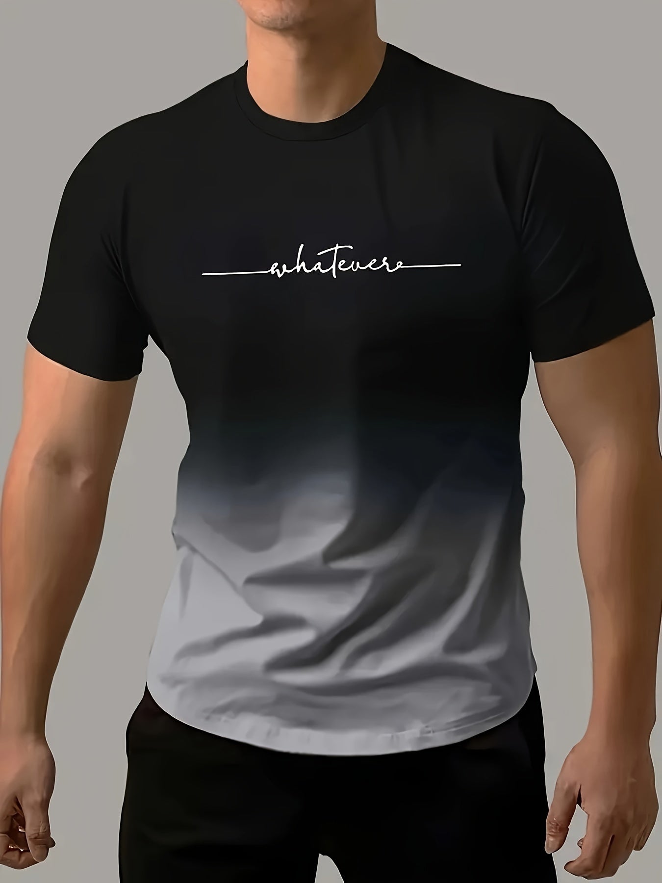 Men'S Comfortable Fashion T-Shirt with Gradient Letter Print | Casual Crew Neck, Slight Stretch Fabric, Regular Fit, Summer Outdoor Apparel