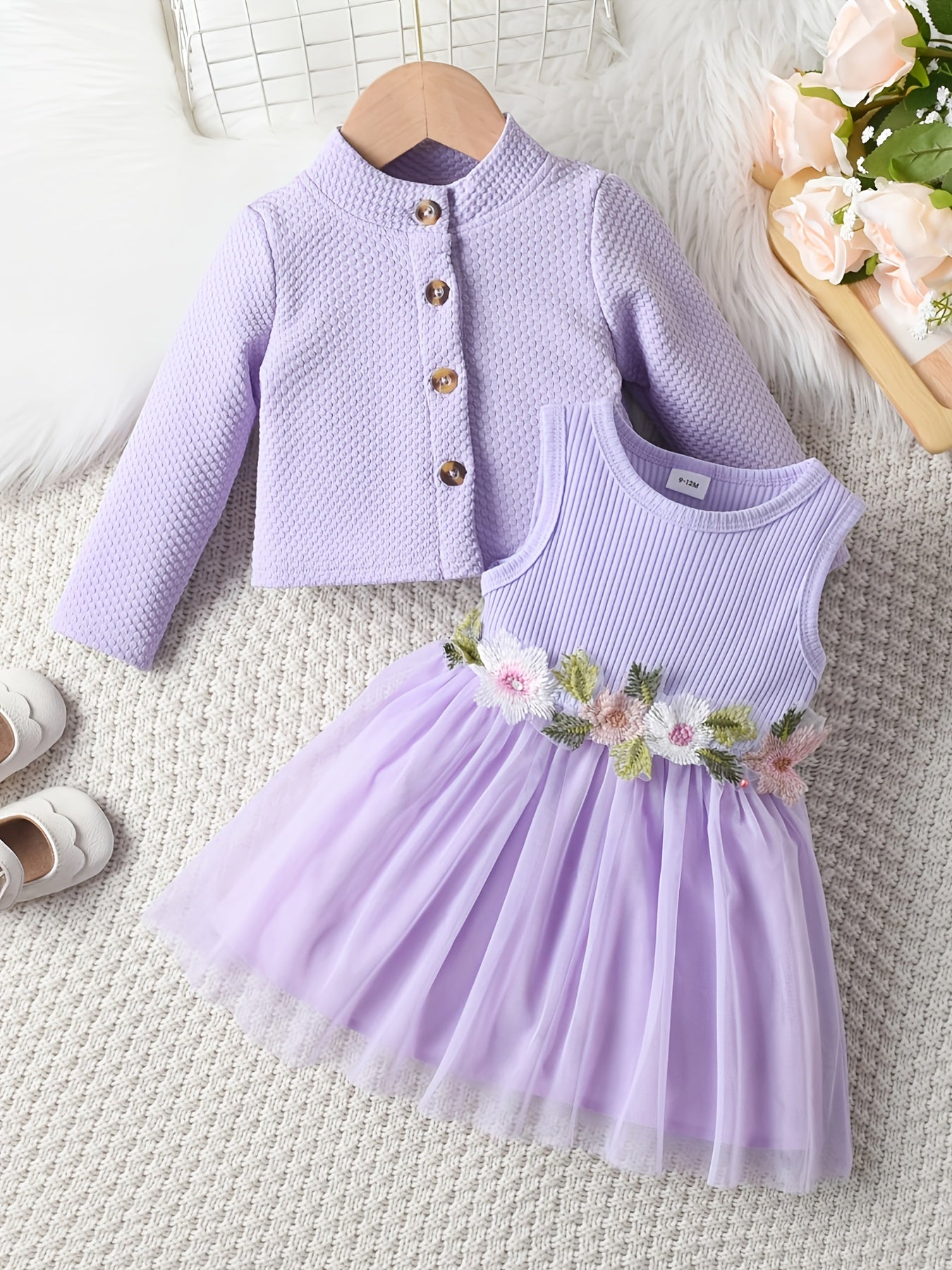 [Casual | Floral] Long Sleeve Floral Girls' Casual Dress | Skirt Set with Jacket