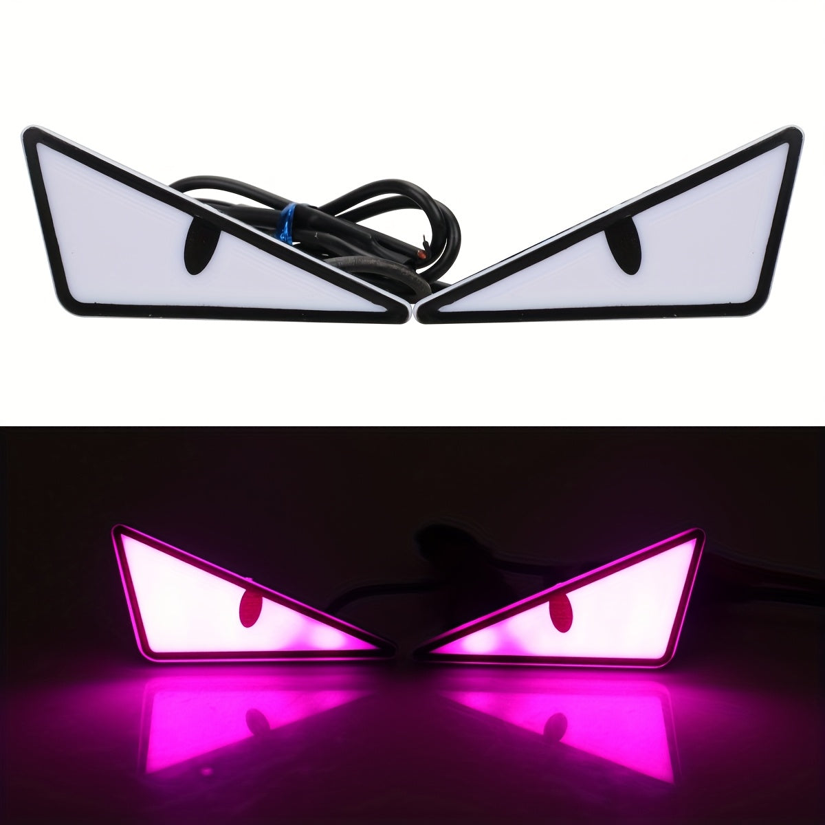 2-Piece LED Eagle Eye Lights, Triangular Devil Eyes, Fun Atmosphere Lights, High-Brightness Safety Driving Auxiliary Lights, 12V Devil Eye Neon Lights, Suitable for Cars and Motorcycles, High-Brightness Neon Lights