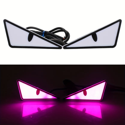 2-Piece LED Eagle Eye Lights, Triangular Devil Eyes, Fun Atmosphere Lights, High-Brightness Safety Driving Auxiliary Lights, 12V Devil Eye Neon Lights, Suitable for Cars and Motorcycles, High-Brightness Neon Lights