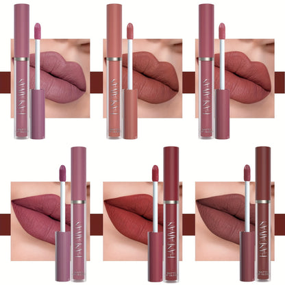 [Matte Liquid Lipstick Set] 6pcs HANDAIYAN Matte Liquid Lipstick Set - Waterproof Long-Lasting Full Coverage Lip Gloss, Non-Stick Formula with 6 Shades (, Nude, Burgundy, Deep, Plum,) - Lip Tint Kit for Lips & All Light Types
