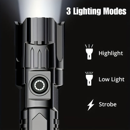 APOLLOFIRE Super Bright LED Flashlight - Rechargeable High Lumen Handheld Light with Adjustable Focus, Long-Lasting Battery Life, Tactical Design for Outdoor and Emergency Use, Rechargeable Flashlight, IPX4