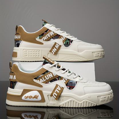 1 Pair Men'S Low-Top Sneakers - Breathable EVA Insoles & Random Letter Webbing, All-Season Lightweight Sneakers with Arch Support, Cushioned PVC Sole & Lace-Up Closure, / - For Running, Travel, Skateboarding, Travel Footwear, Trendy Footwear