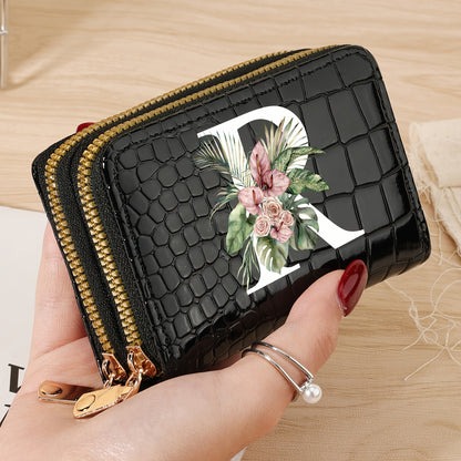 Simple, Stylish, Elegant Letter Printed Women's Credit Card Wallet, Large Capacity Multi Card Holder, Double Zipper Card Holder