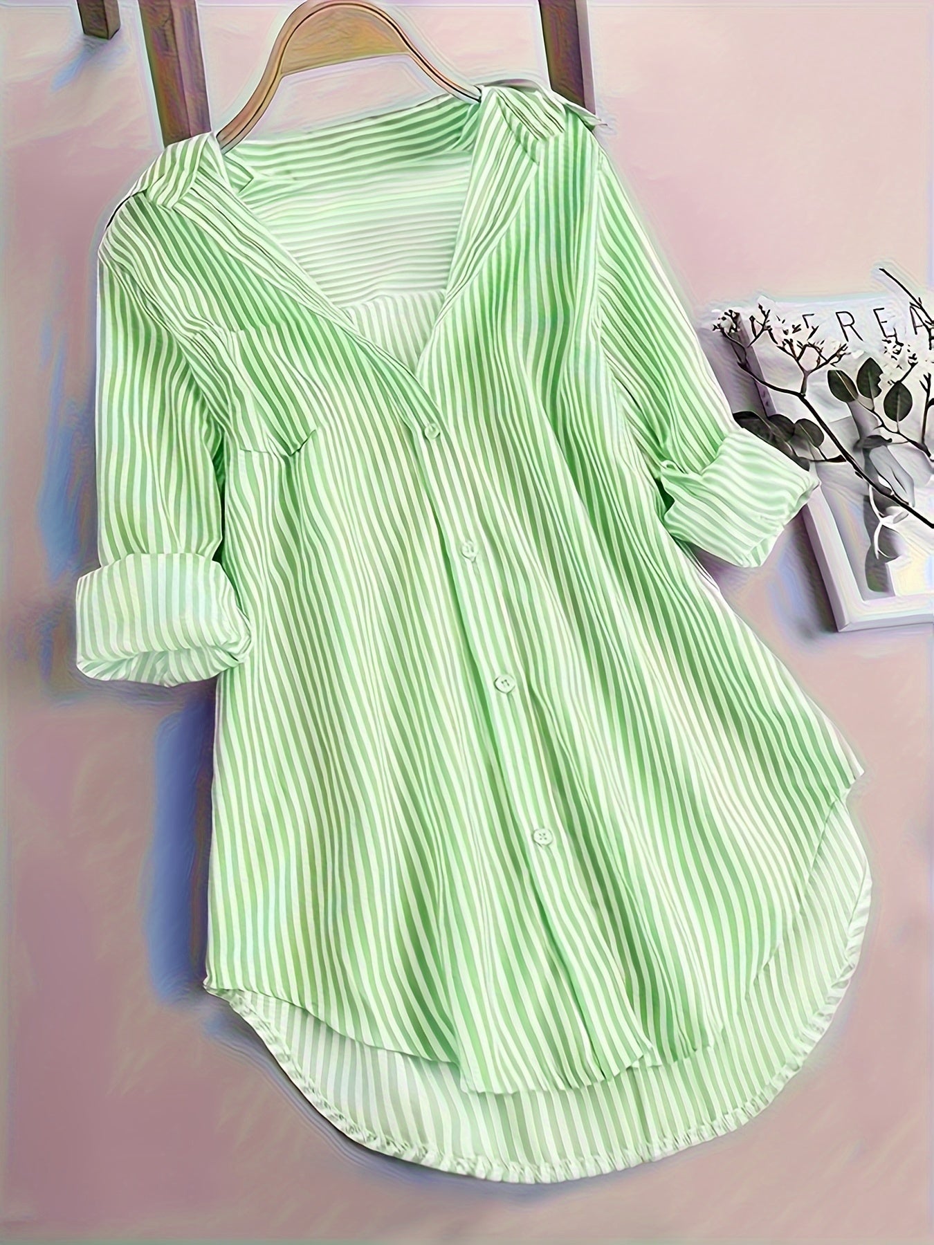 Elegant Striped Shirt for Women, Fashionable Long-Sleeve Top with a Collar