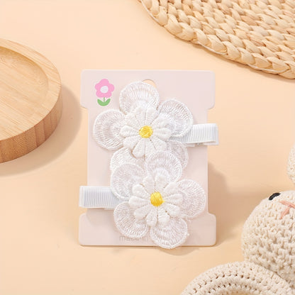 [Adorable Daisy Clips] 2pcs Adorable Darbiny Daisy Hair Clips | Fresh & Cute Fabric Handmade Bangs Accessories with Bow, Perfect for School, Polyester & Iron, Hair Accessories for Girls
