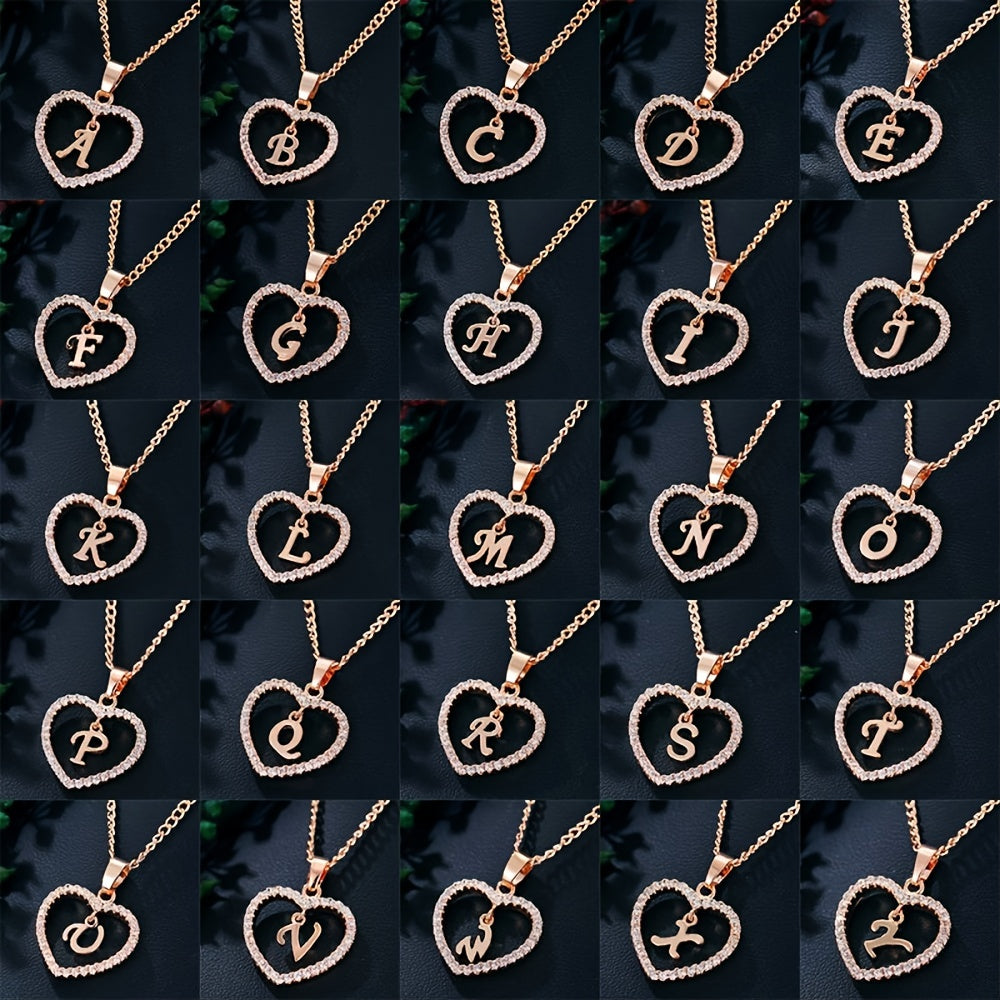 Women'S Initial Letter Necklace Featuring a Heart Pendant Made of Synthetic Zirconia with 26 Letters.