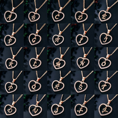 Women'S Initial Letter Necklace Featuring a Heart Pendant Made of Synthetic Zirconia with 26 Letters.