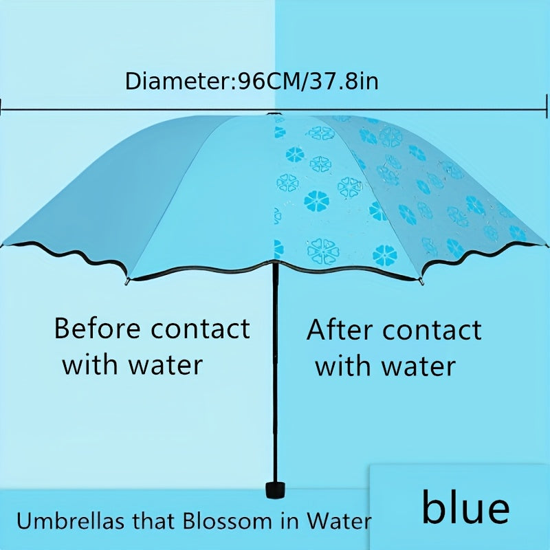 Vinyl Windproof Folding Umbrella, Blossoming In Water Sun Umbrella with UV Protection