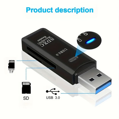 Mini 2-in-1 USB 3.0 Card Reader - SD/Micro SD/TF Memory Card Adapter for PC & Laptop - Flash Drive Compatible