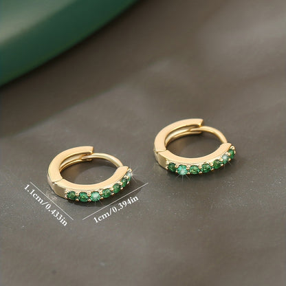 Trendy Copper Earrings with Green Zirconia, Unique Hip-Hop Style, Perfect for a Date Gift, Dazzling Circular Design