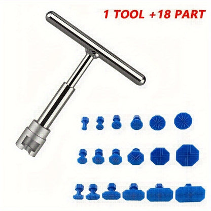 [Aluminium Dent Repair] 18pcs Aluminium T-shaped Car Dent Repair Tool Kit | Paintless Dent Repair Tool for Bodywork Slight Dent Small Hail Dent