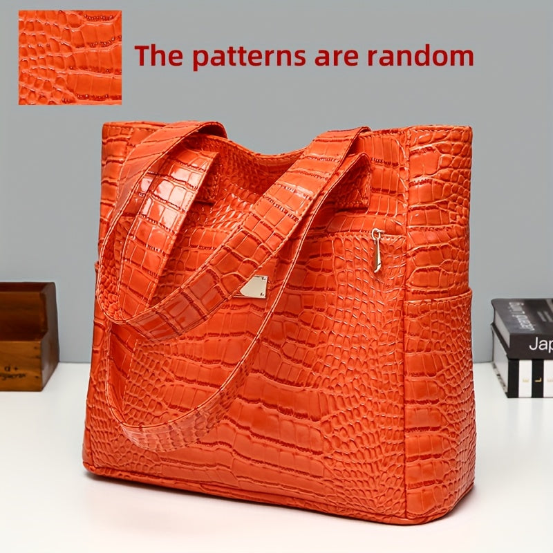 [Versatile Fashion Handbag] Stylish Crocodile Pattern Handbag | Large Capacity, Multi-Pocket, PU Material, Zipper Closure, Available in Multiple Colors (Red, White, Blue, Black, Brown, Pink, Orange, Green, Purple)
