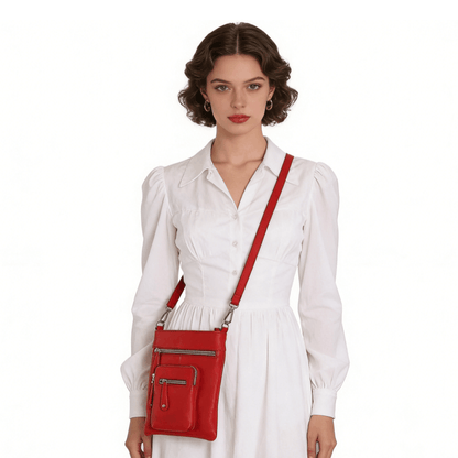 Karla Hanson Women's Leather Mini Cross-body Bag, Adjustable Strap Multi-Pocket Shoulder Bag