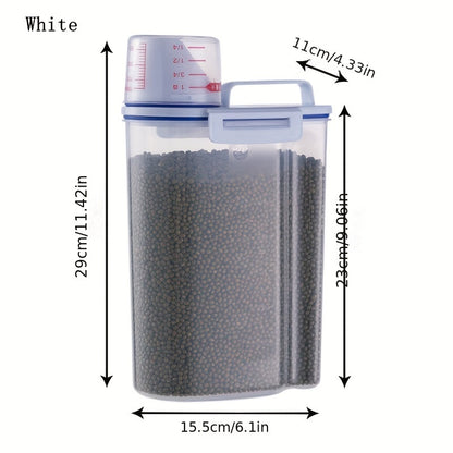 Plastic Storage Container for Dog And Cat Food, 3.31LB/4.41LB Capacity, Includes a Measuring Cup And Is Moisture-Proof with a Sealed Lid, Ideal for Pet Supplies