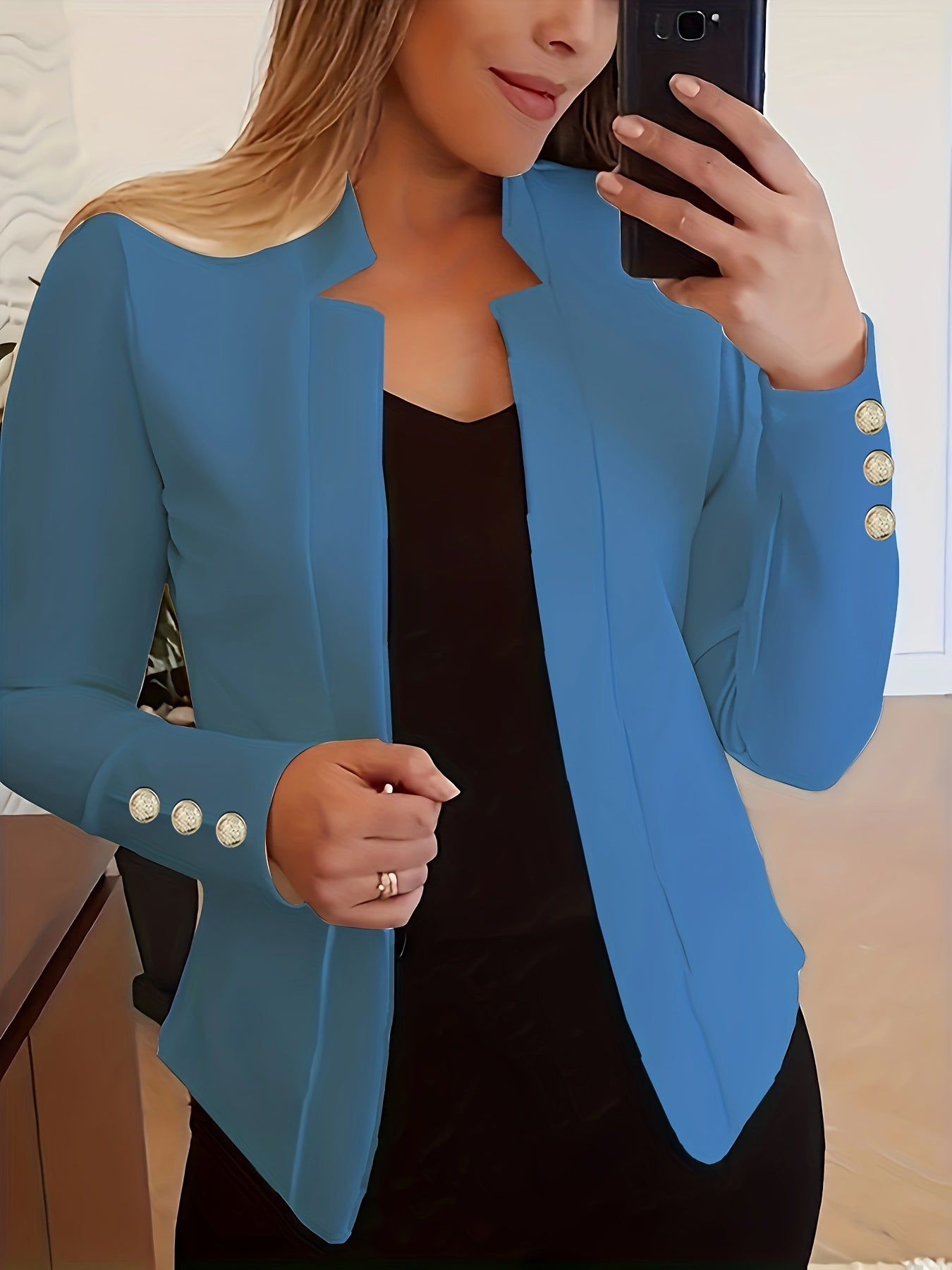Women'S Casual Long Sleeve Blazer - Solid Color Button-Up Front, Loose Fit, Long Sleeve, Fall/Winter Office & Workwear, Casual Blazer for Women, Office Blazer