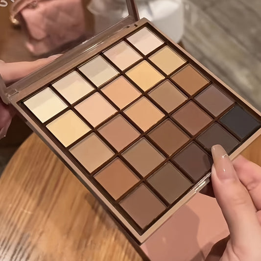 25-Color Eyeshadow Palette Featuring Matte Shades in Gray, Brown, Earthy Tones, And Coffee Chocolate Hues