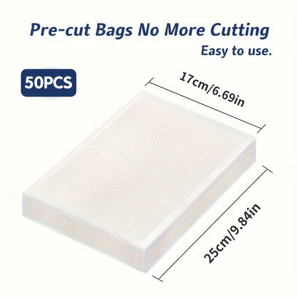 50-Pack Vacuum Sealer Bags, Reusable Food Storage Pouches, No Electricity Needed, Freshness Preservation for Kitchen, Compatible with Vacuum Sealer Machine Accessories
