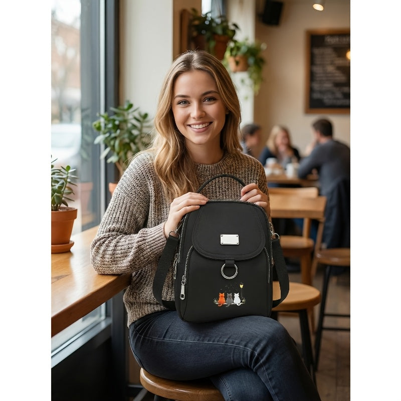 A Women'S Shoulder Bag Featuring a Cute Cat Design, Known As a Lucky Cat Bag, Believed to Bring Fortune to Its Owner, Made from High-Quality Nylon And Fabric