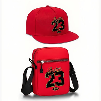 2pcs Set: Boston 23 Print Unisex Curved Brim Hip-Hop Baseball Cap and Crossbody Bag, Street Fashion Outdoor Sports Cap and Bag, Adjustable, Gift for Yourself or Friends