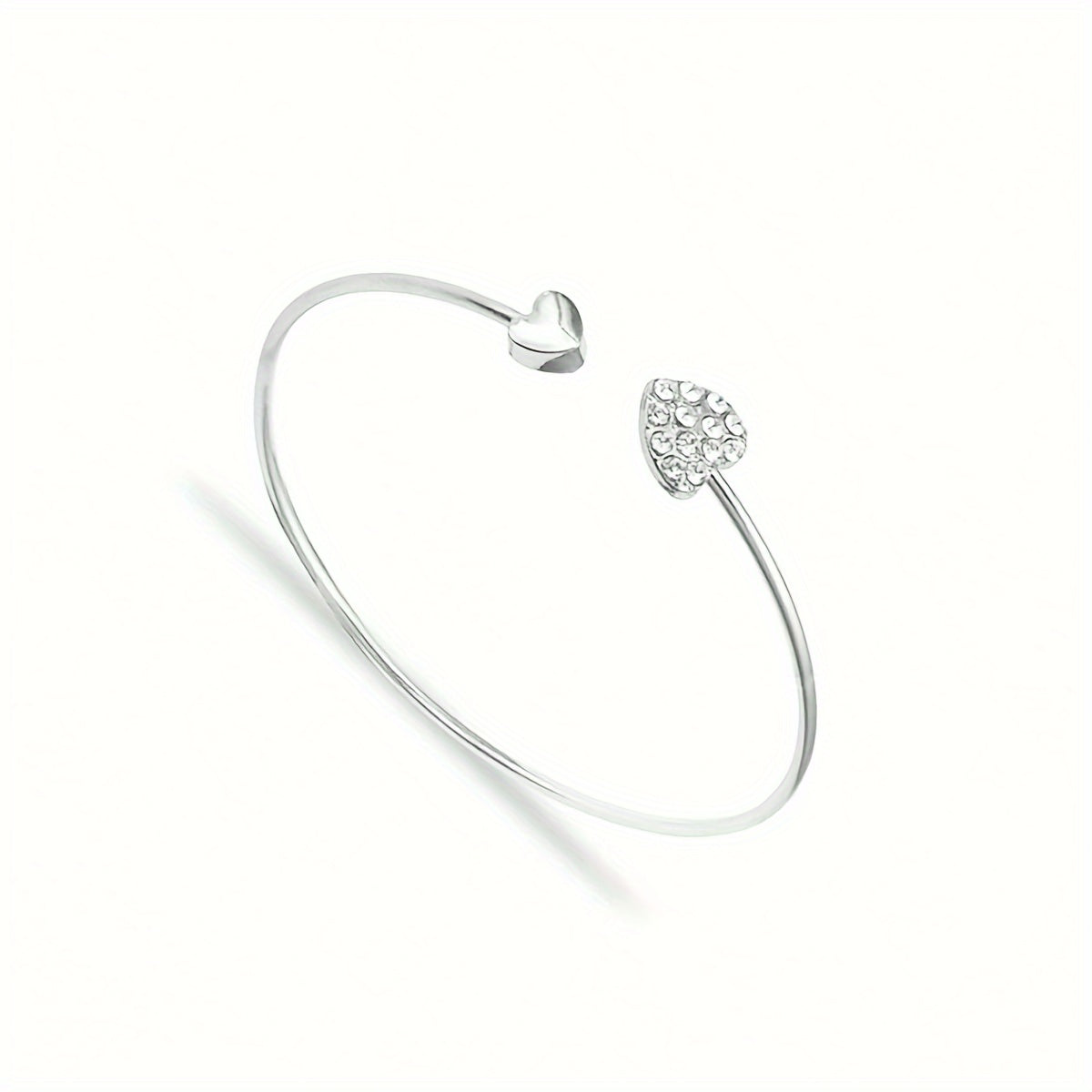 A Minimalist Style Heart-Shaped Open Bracelet for Women, Adorned with Sparkling Rhinestones, Featuring Handcrafted Jewelry Decorations (The Number of Artificial Diamonds May Vary)