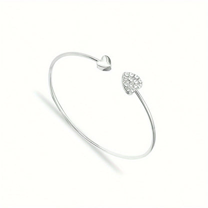 A Minimalist Style Heart-Shaped Open Bracelet for Women, Adorned with Sparkling Rhinestones, Featuring Handcrafted Jewelry Decorations (The Number of Artificial Diamonds May Vary)