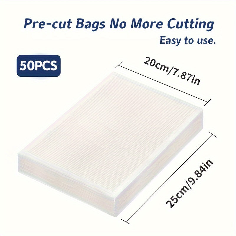 50-Pack Vacuum Sealer Bags, Reusable Food Storage Pouches, No Electricity Needed, Freshness Preservation for Kitchen, Compatible with Vacuum Sealer Machine Accessories