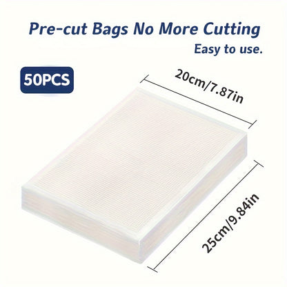50-Pack Vacuum Sealer Bags, Reusable Food Storage Pouches, No Electricity Needed, Freshness Preservation for Kitchen, Compatible with Vacuum Sealer Machine Accessories