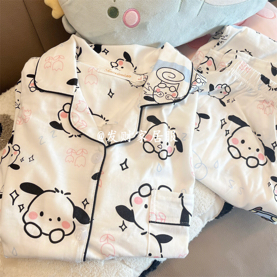 ins style cute Stitch pajamas spring and autumn new long-sleeved trousers loose cardigan homewear set
