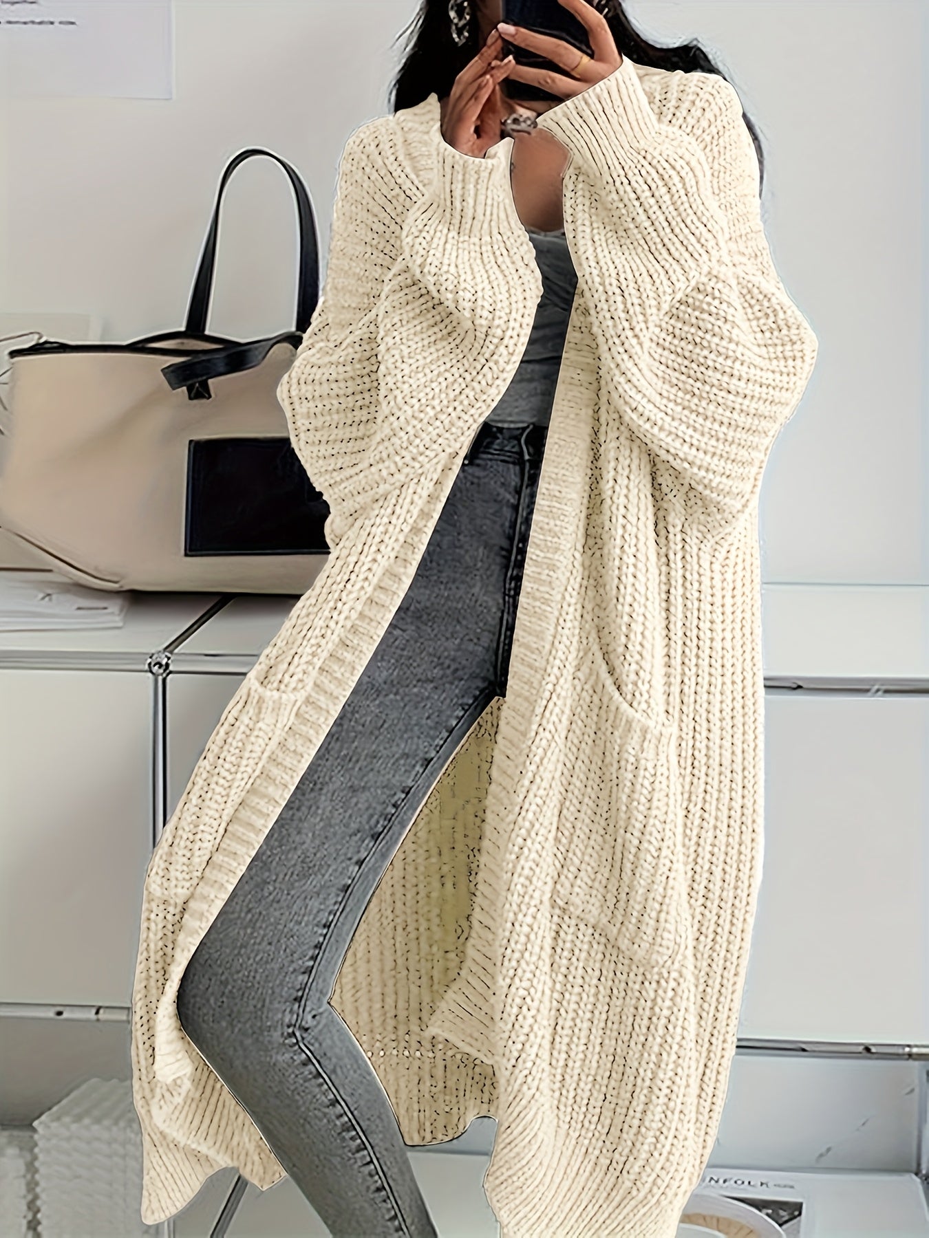 [Soft, Y2K Cardigan] Soft, Durable Knitwear - Women's Y2K Cardigan | Long Flowy Open Front Sweater with Pockets, All-Season Layering Piece for Casual & Formal Outfits, Solid Color No-Belt Design, Versatile Outfit Addition