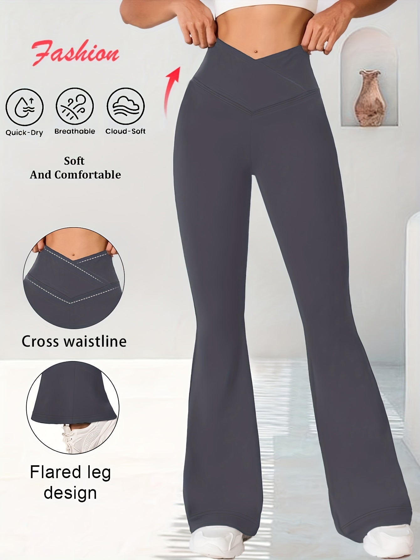 Women's High-Waisted Flared Pants with Belly Button Control - Tummy Management Leggings, Non-See-Through Stretchy Pants for Workouts, Casual & Formal Outfits - All-Season Slim Fit Bottoms