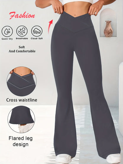 Women's High-Waisted Flared Pants with Belly Button Control - Tummy Management Leggings, Non-See-Through Stretchy Pants for Workouts, Casual & Formal Outfits - All-Season Slim Fit Bottoms