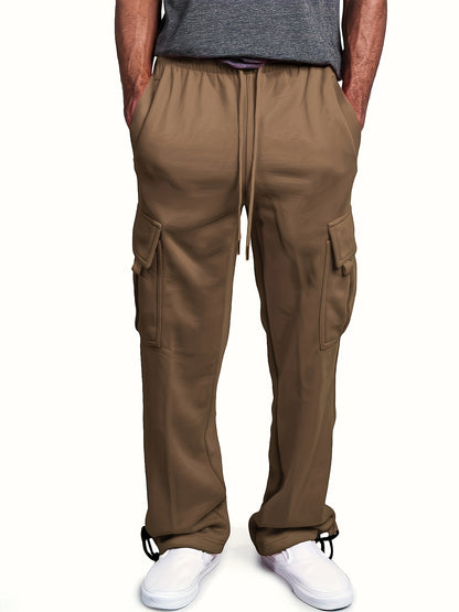 [Micro Elastic Underpants] Warmth Micro Elastic Men's Underpants Work Pants | Long Pants with Velvet Thickening Cold Protection Soft Light Beige-friendly Non-Ball Stretch Waistband Tied Feet Straight Two-Wear Loose Multi-Pocket Street Sports Casual Trendy