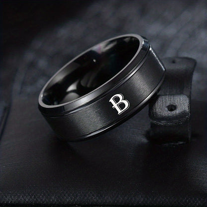 1pc European and American Fashion Versatile 26 English Letters Double Beveled Frosted Two-Line Men's Stainless Steel Ring (B81)