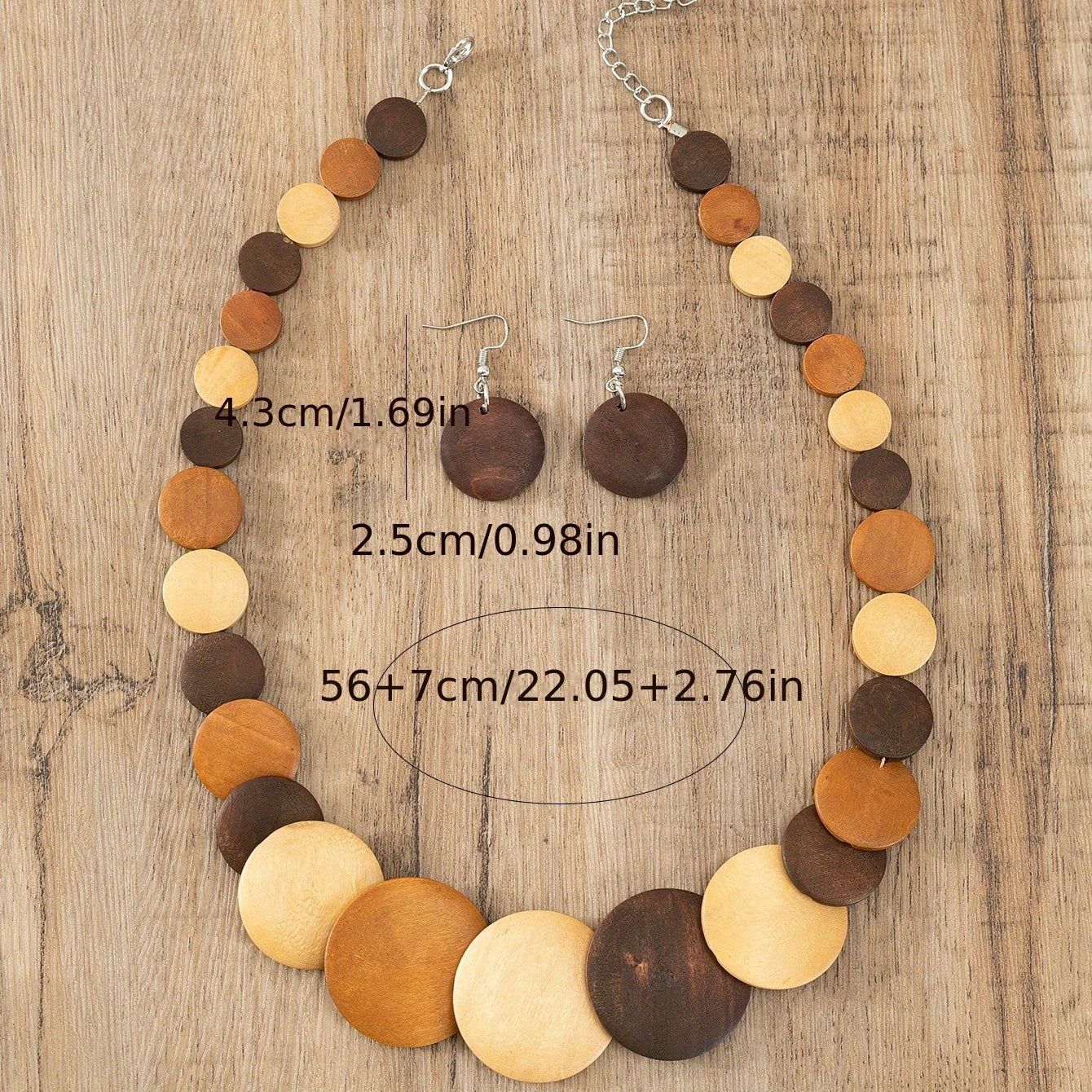 [Bohemian Jewelry] Colorful Bohemian Three-Piece Wooden Necklace and Earrings Jewelry Set for Women