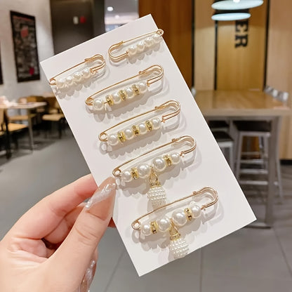 6-Piece Set of Exquisite Elegant Artificial Pearl Brooches - Versatile, Chic, and Timeless Black and White Accessories with Safety Pin Backing for Effortless Styling on Any Outfit, Occasion, or Season