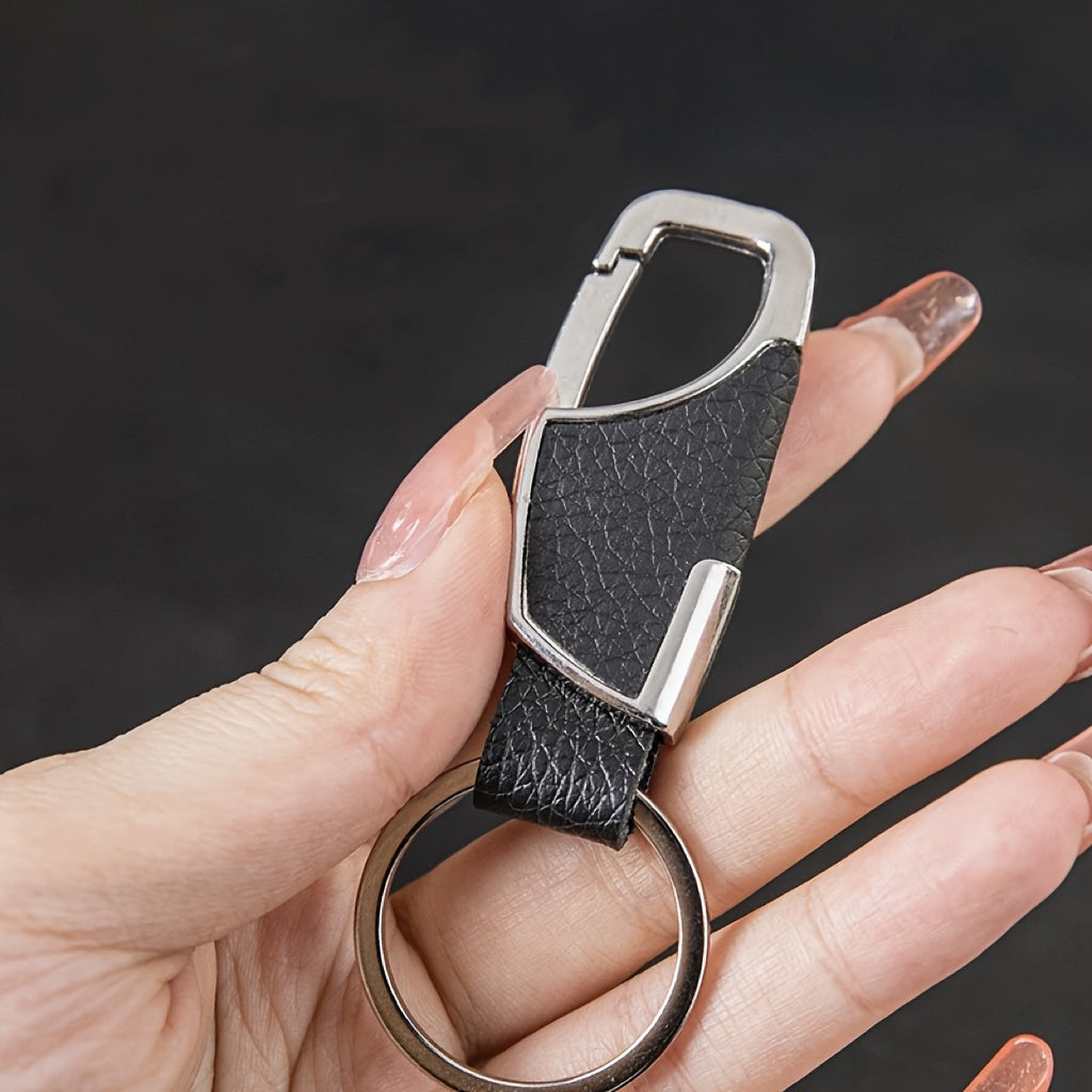 [Creative Keychain] Creative Simple Men's Car Keychain | Metal Keychain Faux Leather Keyring Waist Hanging Door Lock Keychain Car Key Gift