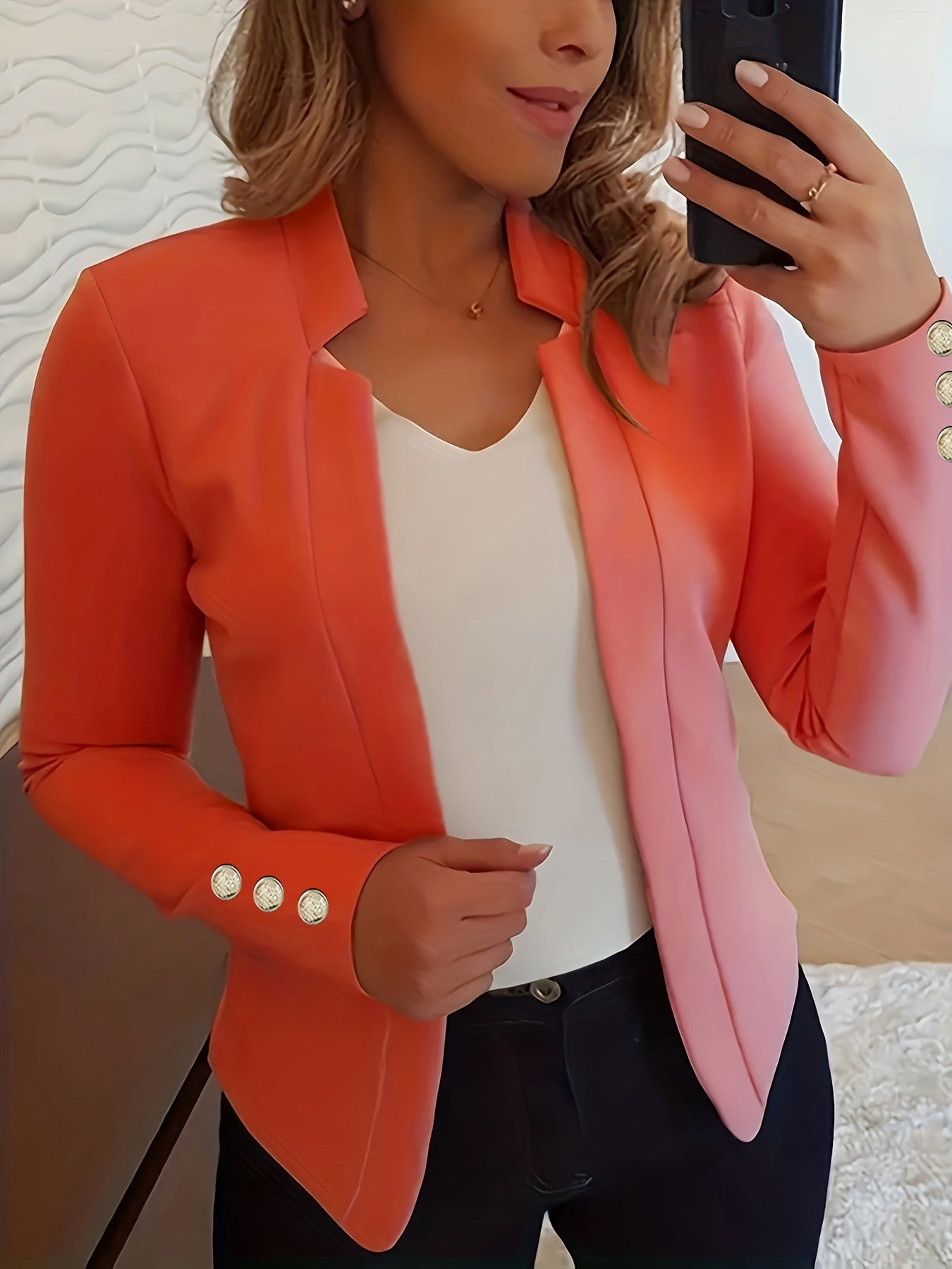 Women'S Casual Long Sleeve Blazer - Solid Color Button-Up Front, Loose Fit, Long Sleeve, Fall/Winter Office & Workwear, Casual Blazer for Women, Office Blazer